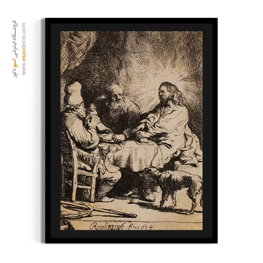 خرید تابلو دکوراتیو قدیمی - مسیح در امائوس – تابلو نقاشی رامبراند - اسپو دکور