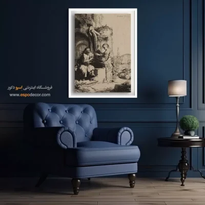 خرید تابلو لوکس کلاسیک - مسیح و زن سامری در میان ویرانه ها – تابلو نقاشی رامبراند - اسپو دکور