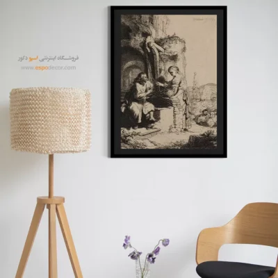 خرید تابلو لوکس کلاسیک - مسیح و زن سامری در میان ویرانه ها – تابلو نقاشی رامبراند - اسپو دکور