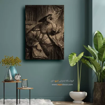 نقاشی کلاسیک برای دکور - پیرمردی که با دست روی چشمانش سایه می اندازد – تابلو نقاشی رامبراند - اسپو دکور