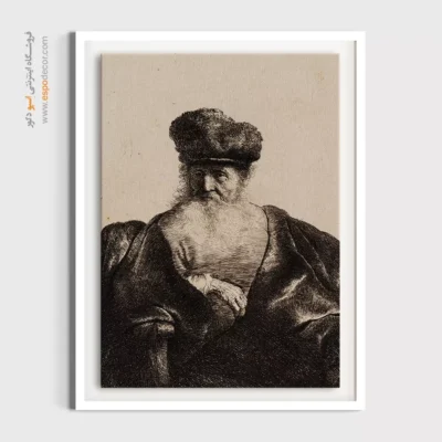 خرید نقاشی کلاسیک - پیرمردی با ریش، کلاه خز و شنل مخملی – تابلو نقاشی رامبراند - اسپو دکور
