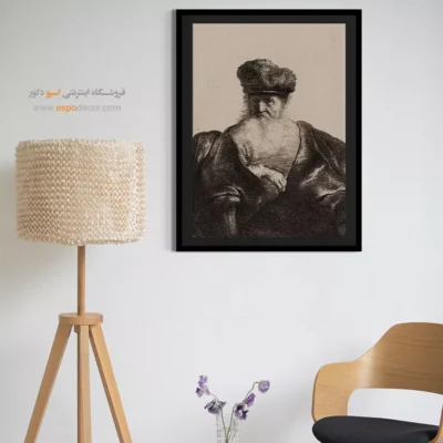 خرید نقاشی کلاسیک - پیرمردی با ریش، کلاه خز و شنل مخملی – تابلو نقاشی رامبراند - اسپو دکور