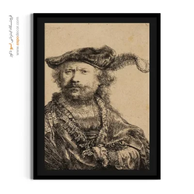 نقاشی چهره - سلف پرتره در کلاه مخملی با پر – تابلو نقاشی رامبراند - اسپو دکور