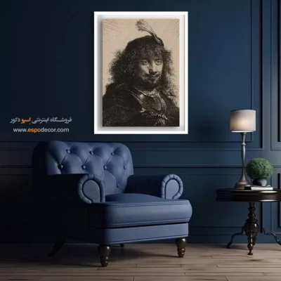 خرید تابلو هنری پرتره - سلف پرتره با کلاه پر – تابلو نقاشی رامبراند - اسپو دکور