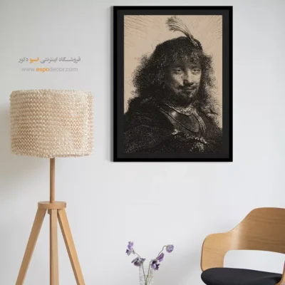 خرید تابلو هنری پرتره - سلف پرتره با کلاه پر – تابلو نقاشی رامبراند - اسپو دکور