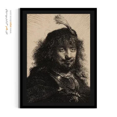 خرید تابلو هنری پرتره - سلف پرتره با کلاه پر – تابلو نقاشی رامبراند - اسپو دکور