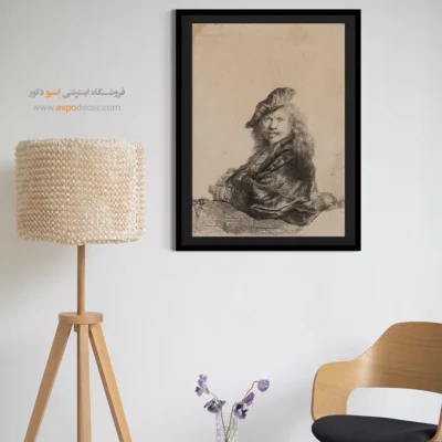 تابلو هنری پرتره کلاسیک - سلف پرتره تکیه بر طاقچه سنگی – تابلو نقاشی رامبراند - اسپو دکور