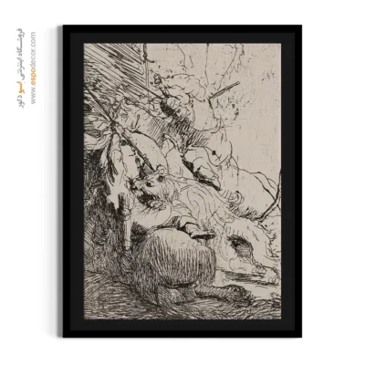 چاپ تابلو رامبراند روی بوم - شکار شیر کوچک – تابلو نقاشی رامبراند - اسپو دکور