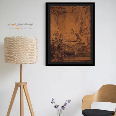 تابلو با تم قهوهای - شام در امائوس – تابلو نقاشی رامبراند - اسپو دکور