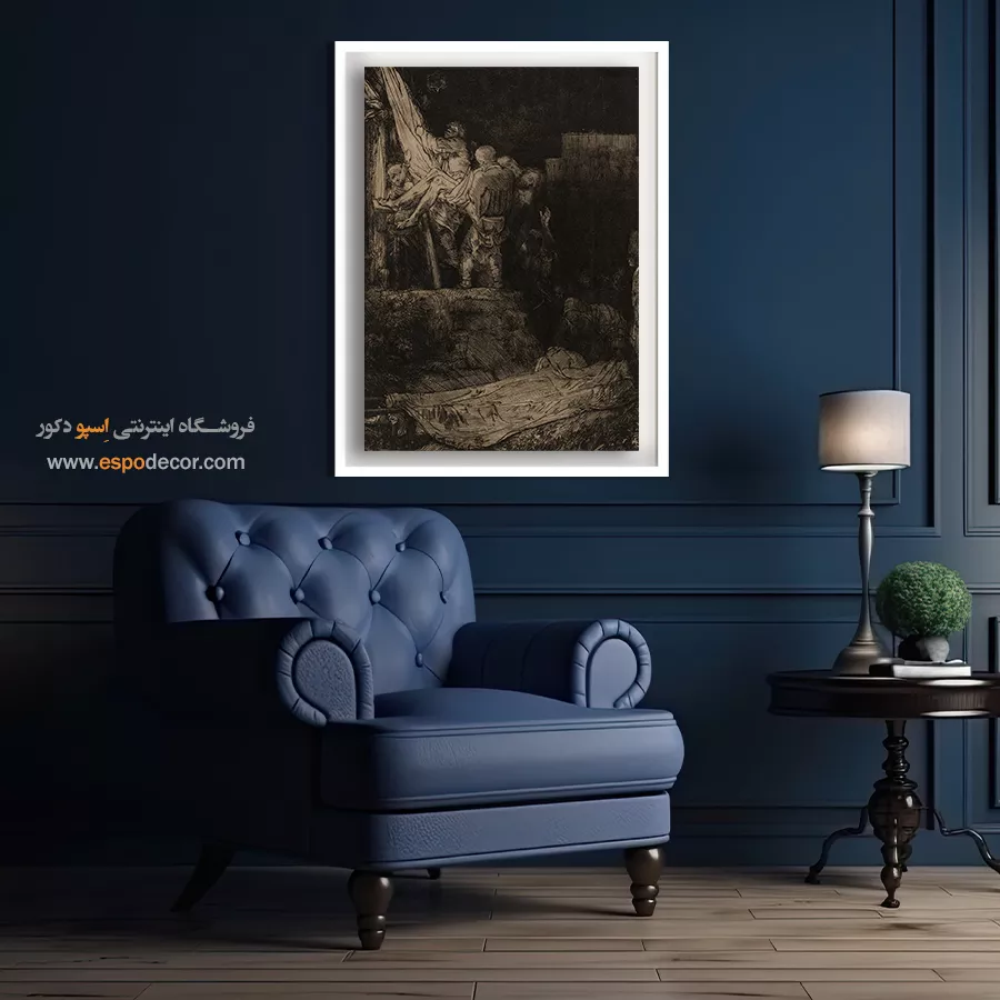 خرید تابلو با تم رنگی تیره - فرود آمدن از صلیب با نور مشعل – تابلو نقاشی رامبراند - اسپو دکور