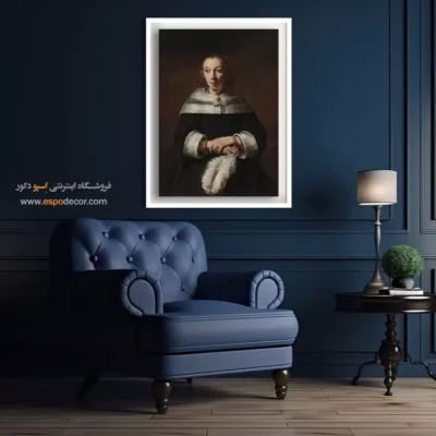 تابلو چاپی کلاسیک - پرتره بانویی با بادبزن پر شترمرغ – تابلو نقاشی رامبراند - اسپو دکور