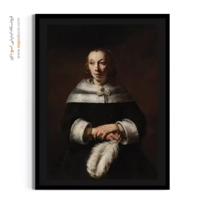 تابلو چاپی کلاسیک - پرتره بانویی با بادبزن پر شترمرغ – تابلو نقاشی رامبراند - اسپو دکور