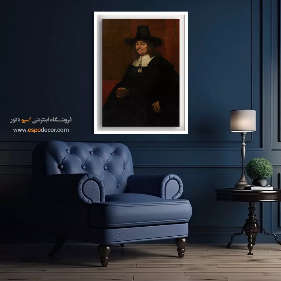 تابلو بوم نقاشی پرتره - پرتره مردی با کلاه بلند – تابلو نقاشی رامبراند - اسپو دکور