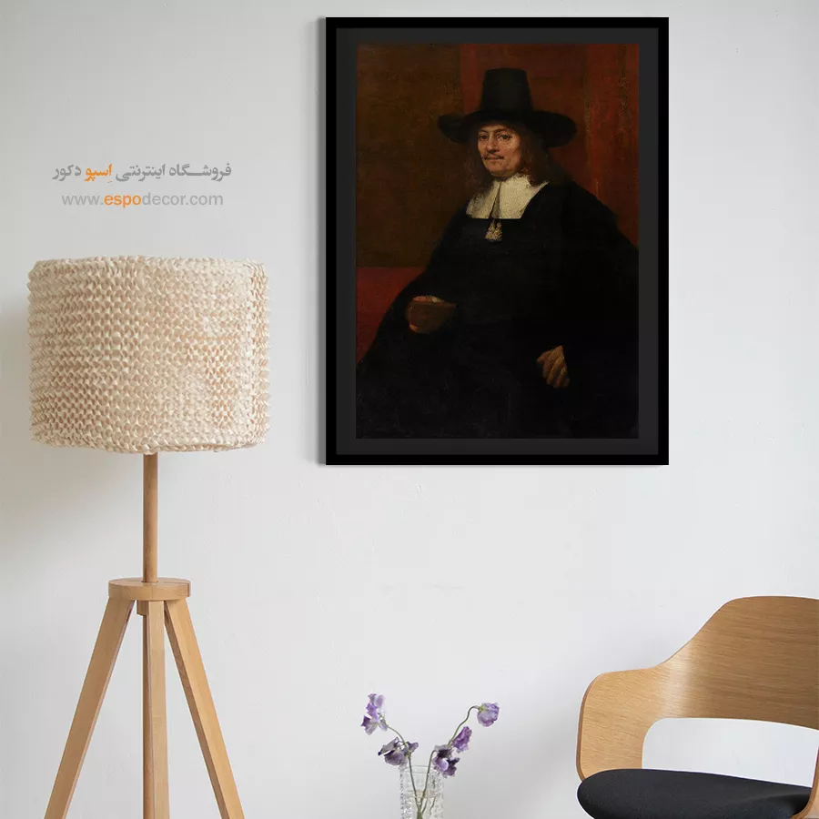 تابلو بوم نقاشی پرتره - پرتره مردی با کلاه بلند – تابلو نقاشی رامبراند - اسپو دکور