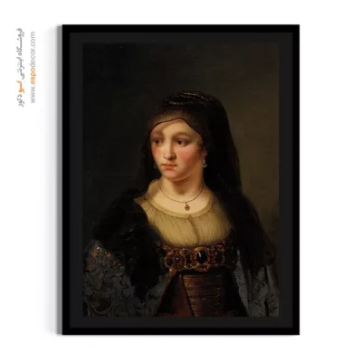تابلو نقاشی هنرمندان هلندی - پرتره یک خانم با حجاب – تابلو نقاشی رامبراند - اسپو دکور