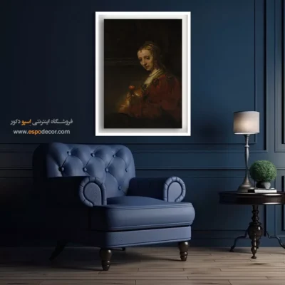 قیمت تابلو بوم رامبراند - زنی با گل صورتی – تابلو نقاشی رامبراند - اسپو دکور