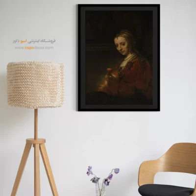 قیمت تابلو بوم رامبراند - زنی با گل صورتی – تابلو نقاشی رامبراند - اسپو دکور