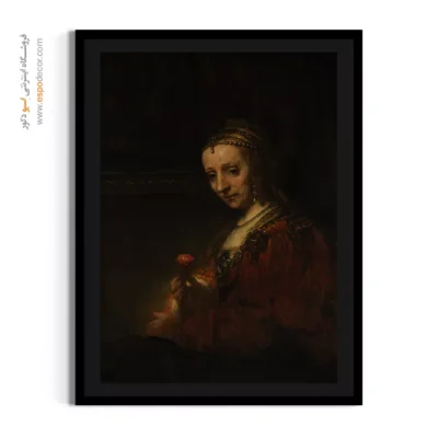 قیمت تابلو بوم رامبراند - زنی با گل صورتی – تابلو نقاشی رامبراند - اسپو دکور