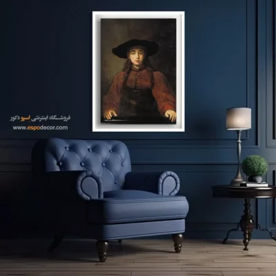 تابلو نقاشی اثر رامبراند - زنی جوان با دستانش روی قاب – تابلو نقاشی رامبراند - اسپو دکور