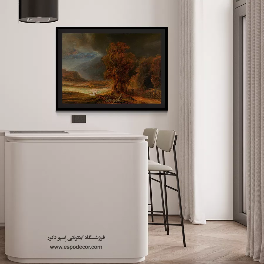 تابلو با قاب - منظره با سامری خوب – تابلو نقاشی رامبراند - اسپو دکور