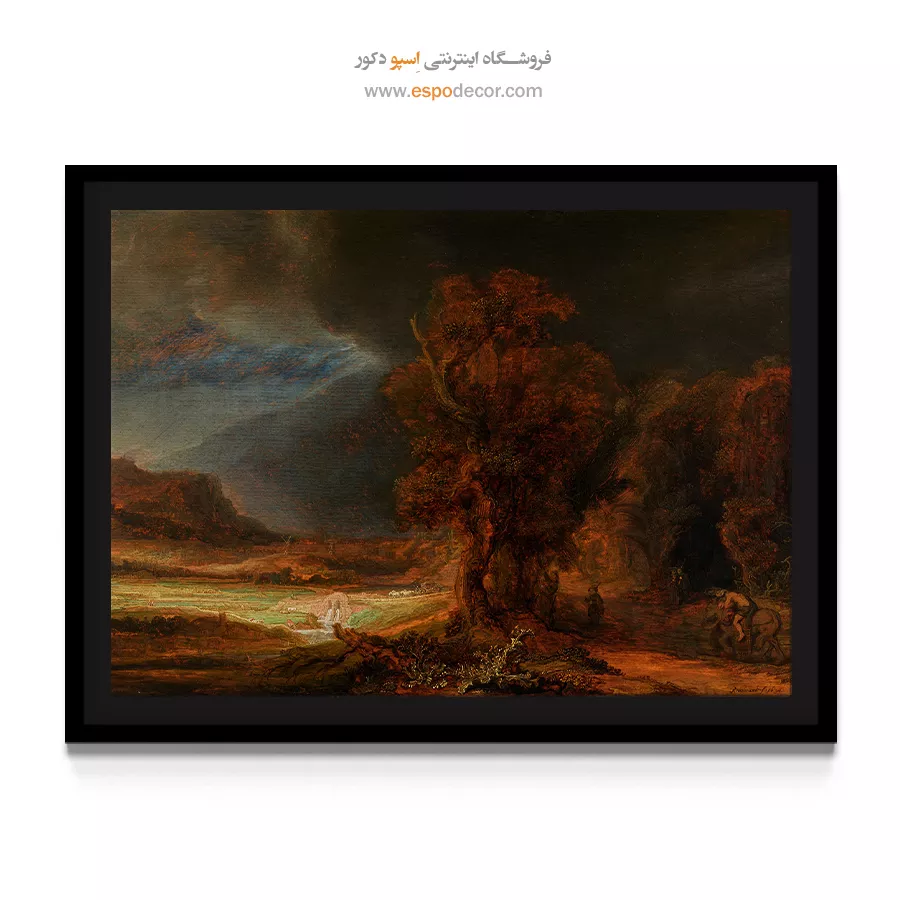 تابلو با قاب - منظره با سامری خوب – تابلو نقاشی رامبراند - اسپو دکور