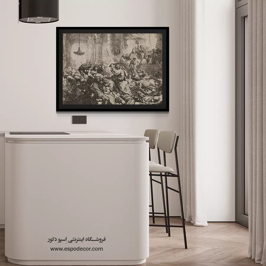 تابلو نقاشی باستانی - مسیح در حال راندن صرافی ها از معبد – تابلو نقاشی رامبراند - اسپو دکور