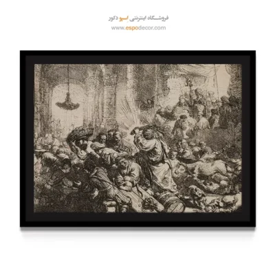 تابلو نقاشی باستانی - مسیح در حال راندن صرافی ها از معبد – تابلو نقاشی رامبراند - اسپو دکور