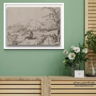 تابلو با قیمت مناسب - منظره با ورزشکار و سگ – تابلو نقاشی رامبراند - اسپو دکور