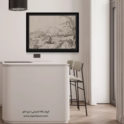 تابلو با قیمت مناسب - منظره با ورزشکار و سگ – تابلو نقاشی رامبراند - اسپو دکور