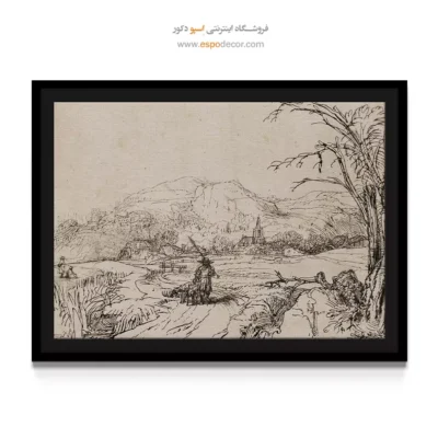 تابلو با قیمت مناسب - منظره با ورزشکار و سگ – تابلو نقاشی رامبراند - اسپو دکور