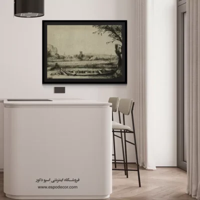 فروش تابلو نقاشی - کانال با قایق بزرگ و پل – تابلو نقاشی رامبراند - اسپو دکور