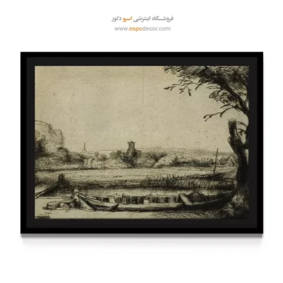 فروش تابلو نقاشی - کانال با قایق بزرگ و پل – تابلو نقاشی رامبراند - اسپو دکور