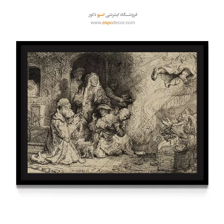 نقاشی فرشته - فرشته در حال خروج از خانه توبیاس – تابلو نقاشی رامبراند - اسپو دکور