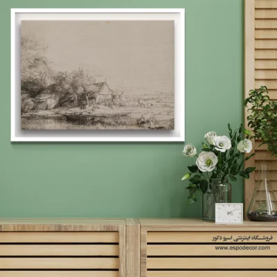 تابلو بوم دکوراتیو لوکس - منظره با یک گاو – تابلو نقاشی رامبراند - اسپو دکور