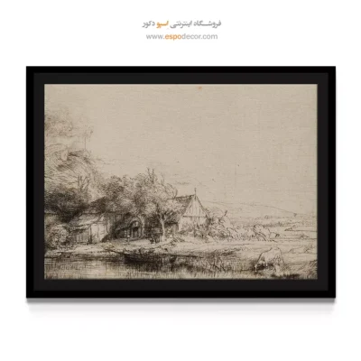 تابلو بوم دکوراتیو لوکس - منظره با یک گاو – تابلو نقاشی رامبراند - اسپو دکور