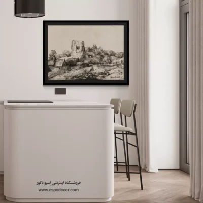 تابلو نقاشی با امضای رامبراند - منظره با برج مربع – تابلو نقاشی رامبراند - اسپو دکور