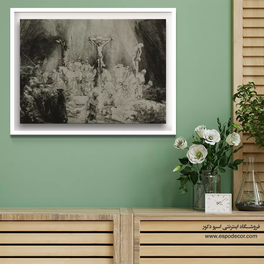 نقاشی با کنتراست شدید - مسیح بین دو دزد مصلوب شد – تابلو نقاشی رامبراند - اسپو دکور