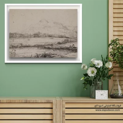 نقاشی پرتره با بک‌گراند تیره - کانال با یک ماهیگیر و دو قو – تابلو نقاشی رامبراند - اسپو دکور