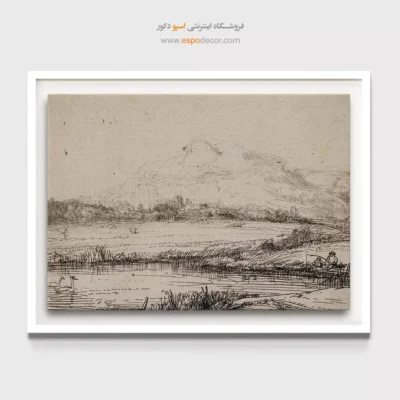 نقاشی پرتره با بکگراند تیره - کانال با یک ماهیگیر و دو قو – تابلو نقاشی رامبراند - اسپو دکور