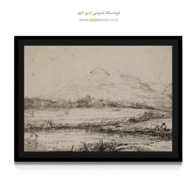 نقاشی پرتره با بک‌گراند تیره - کانال با یک ماهیگیر و دو قو – تابلو نقاشی رامبراند - اسپو دکور