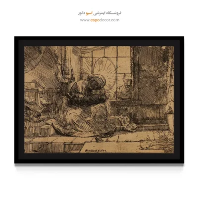 چاپ بوم با کیفیت موزه ای - باکره و کودک با گربه و مار – تابلو نقاشی رامبراند - اسپو دکور