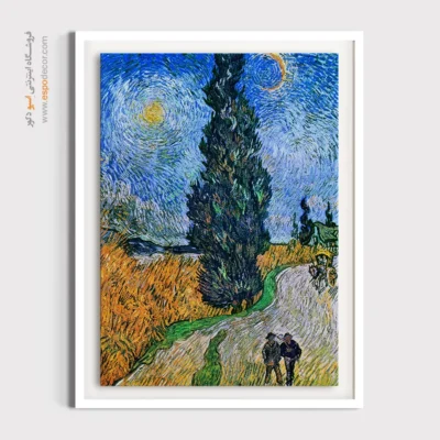 تابلو اتاق نشیمن - جاده با سرو و ستاره – تابلو نقاشی های ون گوگ - اسپو دکور