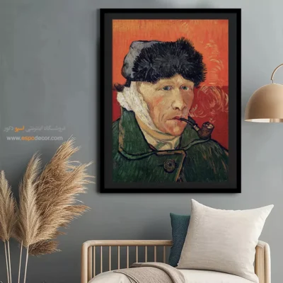 تابلو برای کادو - سلف پرتره با پیپ و گوش بانداژ شده – تابلو نقاشی های ون گوگ - اسپو دکور