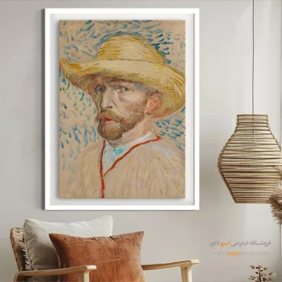 تابلو برای فضای مدرن - سلف پرتره با کلاه حصیری – تابلو نقاشی های ون گوگ - اسپو دکور