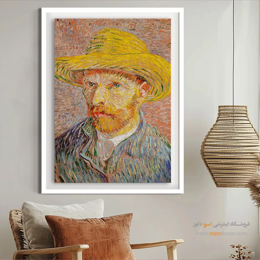 تابلو کلاسیک برای اتاق - سلف پرتره با کلاه حصیری – تابلو نقاشی های ون گوگ - اسپو دکور