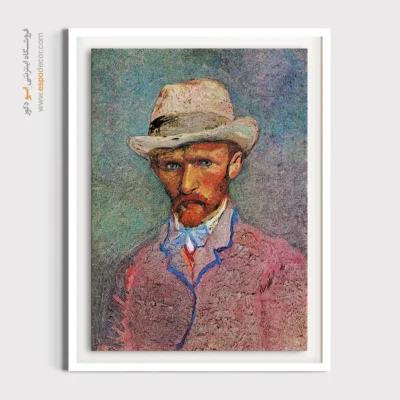 تابلو مناسب دکور مینیمال - سلف پرتره با کلاه حصیری خاکستری – تابلو نقاشی های ون گوگ - اسپو دکور
