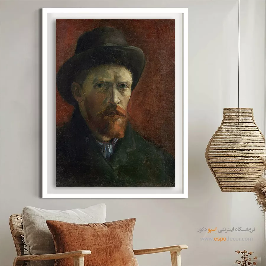 تابلو دکور معاصر - سلف پرتره با کلاه نمدی تیره – تابلو نقاشی های ون گوگ - اسپو دکور