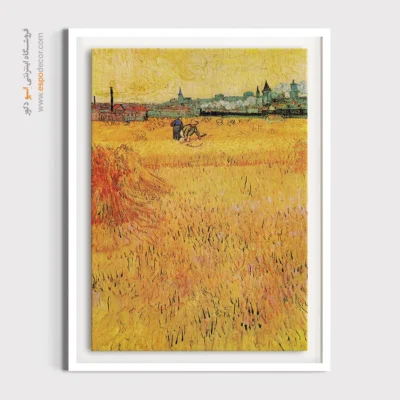 خرید تابلو ون گوگ - مزرعه گندم با نمای آرل – تابلو نقاشی های ون گوگ - اسپو دکور
