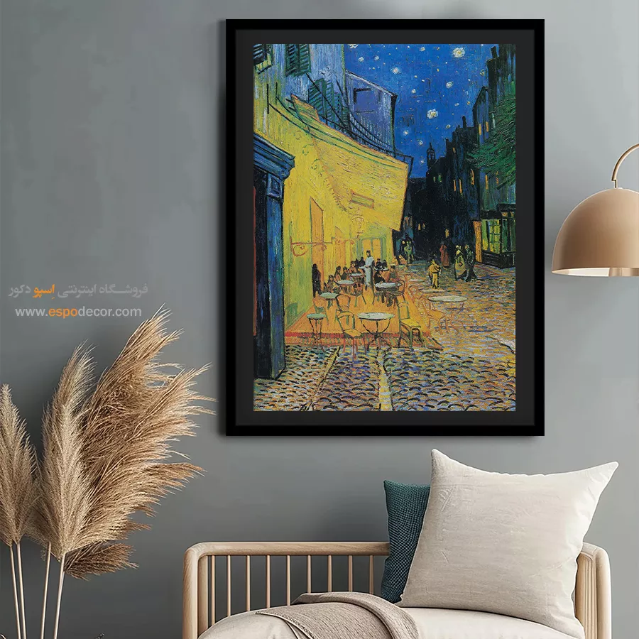 تابلو نقاشی هنری - کافه تراس در شب – تابلو نقاشی های ون گوگ - اسپو دکور