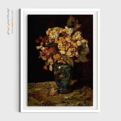 خرید تابلو نقاشی از گلدان - گلها در گلدان آبی – تابلو نقاشی های ون گوگ - اسپو دکور